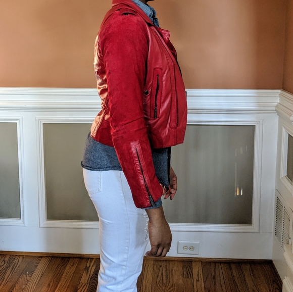 ZAC POSEN x Target Red Leather & Suede Jacket - Picture 3 of 7